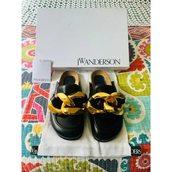 JW Anderson Chunky Napa Chain Slide Mules Black & Gold Size: 37 Women’s US 7